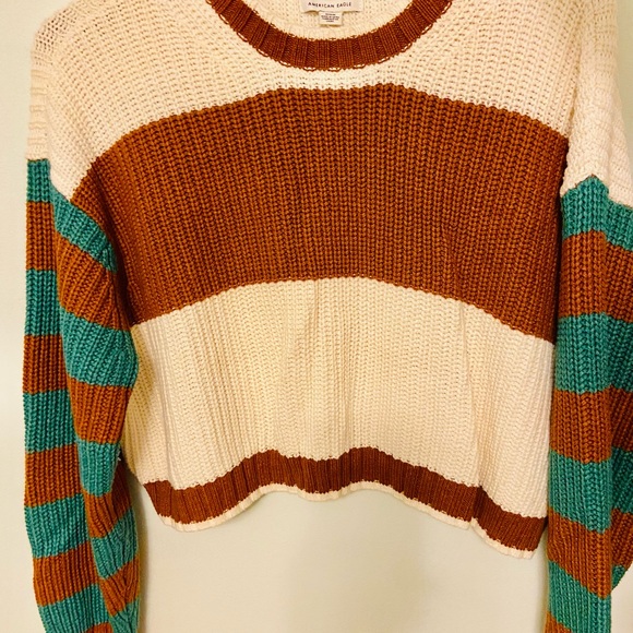 Cute sweater in white brown green strips from American Eagle Outfitters - Picture 2 of 2